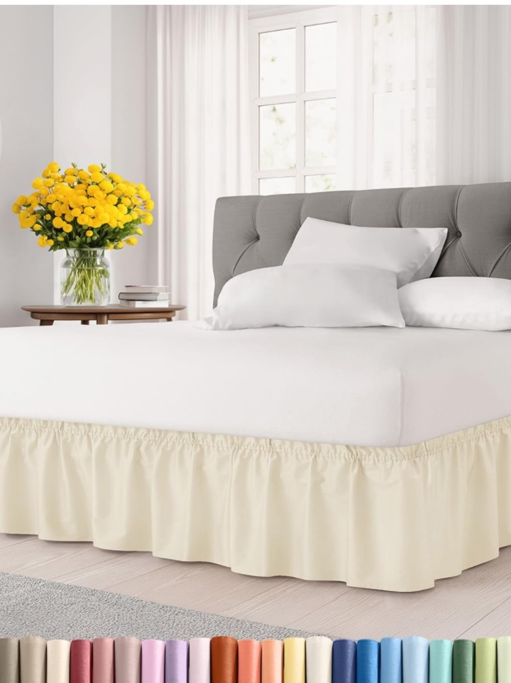 Off-White Wrap Around Dust Ruffle Bed Skirt Wrinkle-Free 15” Drop KING/CAL KING